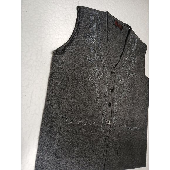 Y2K Vintage Beaded Vest Sweater Sz M Gray Boho Granny Retro Holiday Layer Preppy - Picture 10 of 16